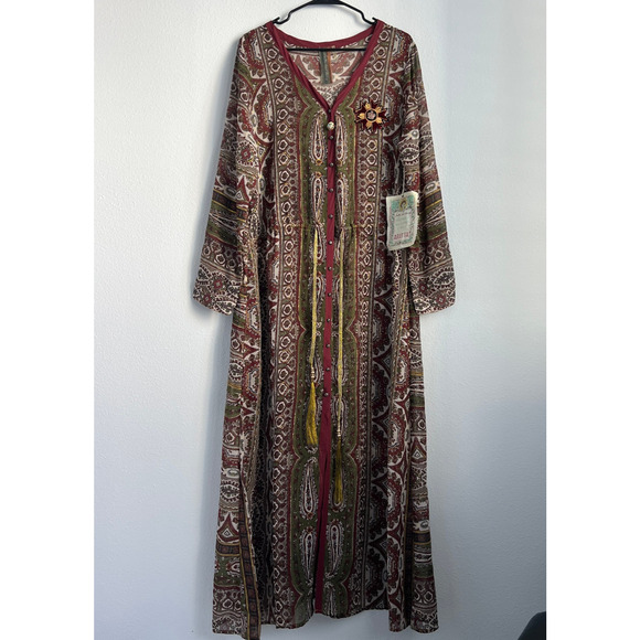 Aratta Silent Journey Duster Dress XL Sheer Brown Multicolor Boho - Picture 1 of 16